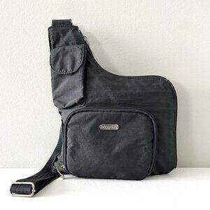 BAGGALLINI Uptown Sling Crossbody Bag Nylon Gray Pink Interior Adjustable Travel